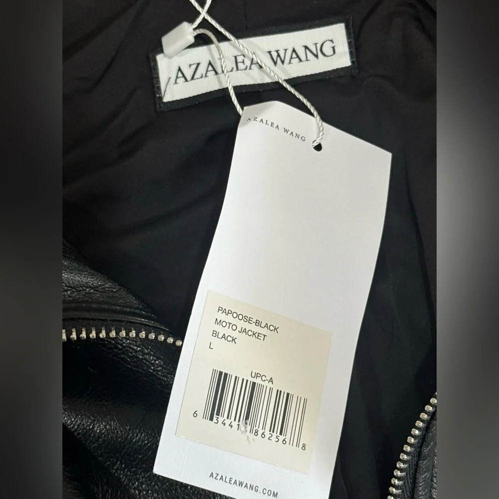 Azalea Wang Cropped Moto Jacket Black Faux Leather Belted Biker Size L NWT - Picture 4 of 7